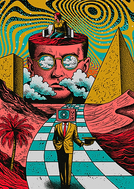 Surreal Mindscape with TV Head Figure