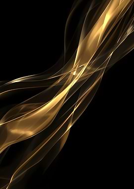 Golden Abstract Waves on Black Background