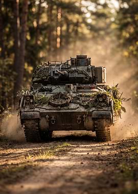 Camouflaged Tank in Forest