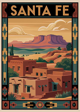 Santa Fe landscape art deco poster