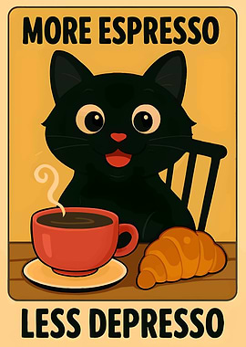 More Espresso Less Depresso Cat Poster