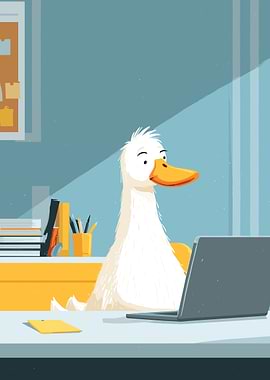 Duck at Desk with Laptop