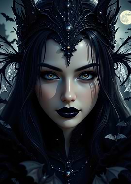 Gothic Queen Portrait with Bats