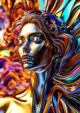 Chrome Woman with Colorful Hair