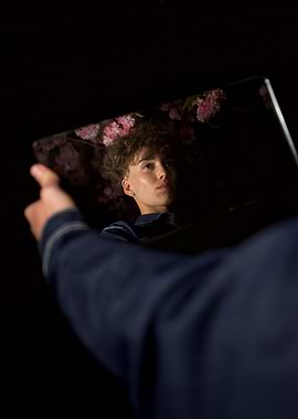 Mirror Reflection with Floral Background