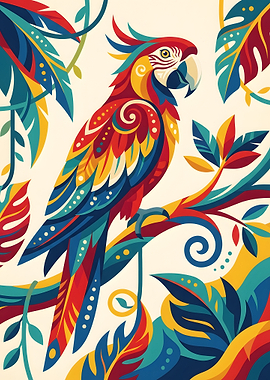 Colorful Parrot on Branch Illustration