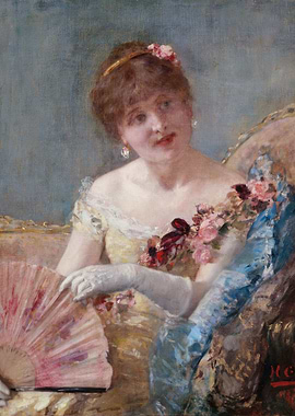 Elegant Woman with Fan Painting