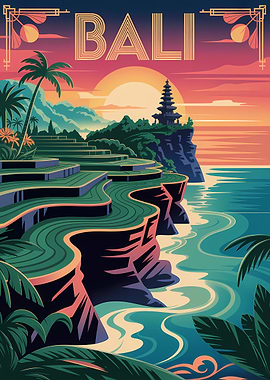Bali Travel Poster Art Deco Style