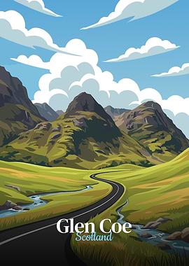 Glen Coe Scotland Landscape Illustration