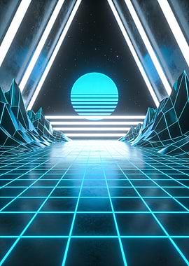 Synthwave Landscape with Grid and Sun