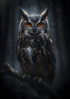 Majestic Owl Portrait in Dark Forest