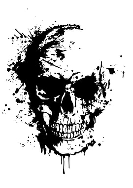 Black and White Skull Splatter Art
