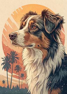 Dog Portrait with Tropical Sunset Backdrop