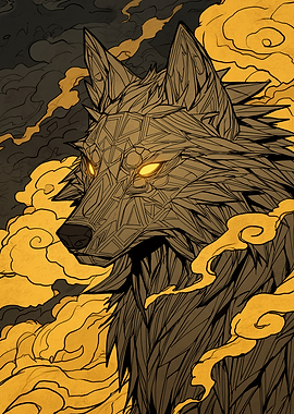 Geometric Wolf with Golden Eyes