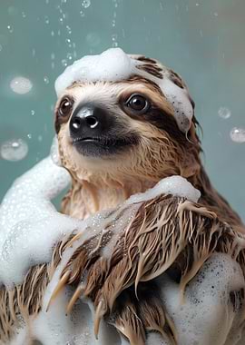 Sloth enjoying a bubbly bath
