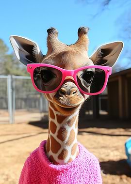 Giraffe with Sunglasses and Sweater