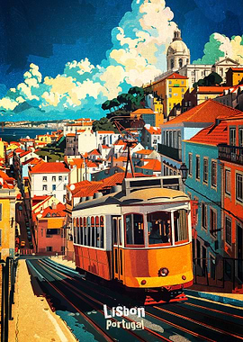 Lisbon Portugal Vintage Travel Poster