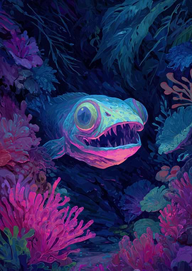 Neon Fish in Coral Reef Painting