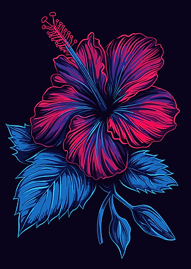 Neon Hibiscus Flower Illustration