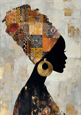 African Woman Silhouette with Patterned Turban