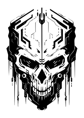 Cyberpunk Skull Black and White Art