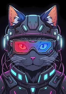 Cyberpunk Cat with VR Headset