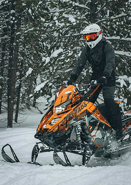 Snowmobile in Winter Forest