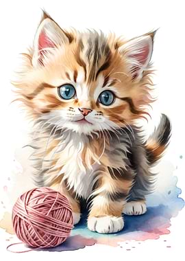 Cute Kitten with Yarn Ball