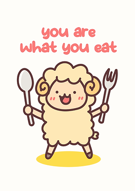 Cute Sheep with Spoon and Fork