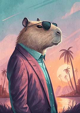 Capybara in Suit with Sunglasses