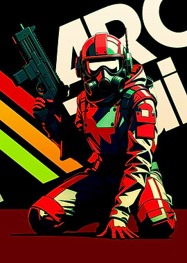 Futuristic Soldier with Gun and Mask