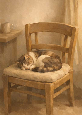 Sleeping Cat on Chair Painting