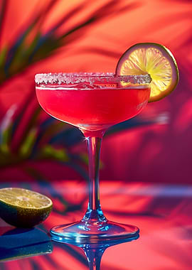 Vibrant Pink Cocktail with Lime