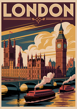 London Travel Poster Art Deco Style
