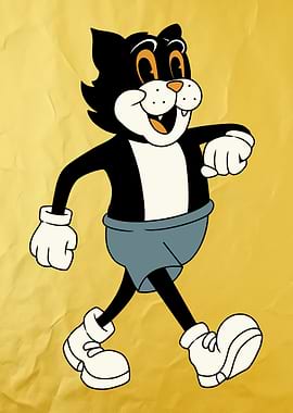 Cartoon Cat Walking on Yellow Background