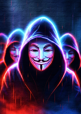 Anonymous Mask Neon Glow Digital Art