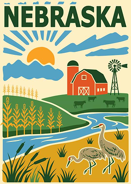 Nebraska States Landscape Illustration