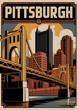 Pittsburgh Cityscape Art Deco Poster