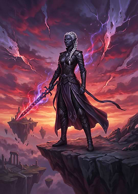 Dark Elf Warrior with Enchanted Sword