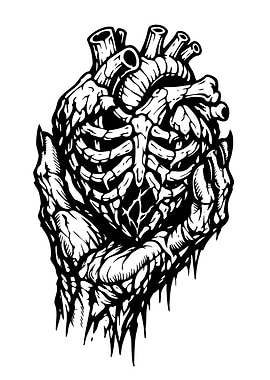 Anatomical Heart Held by Skeletal Hands