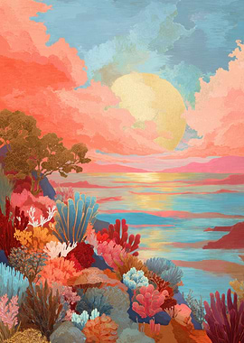 Coral Reef Sunset Painting