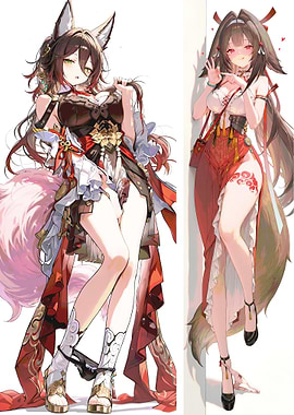 Anime Fox Girls in Red Dresses