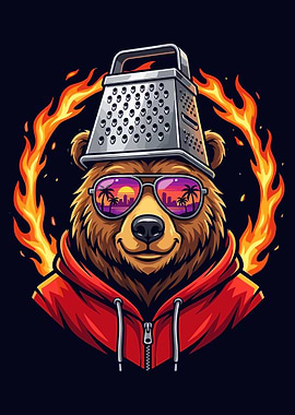 Cool Bear Poster, Cartoon Bear Wall Art, Funny Animal Illustration Print with Sunglasses