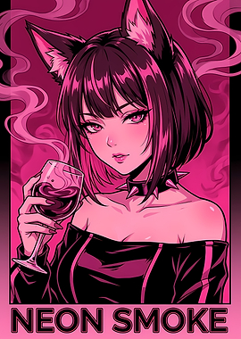 Anime Girl with Wine and Cat Ears