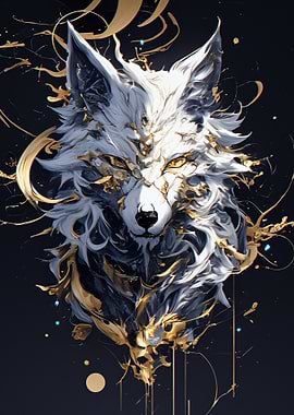 Abstract Wolf Portrait with Gold Accents