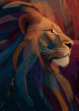 Lion with Feathers Digital Art