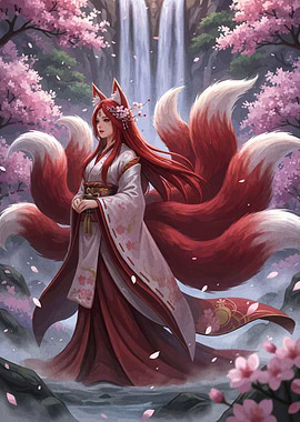 Nine-tailed Fox Spirit in Cherry Blossom