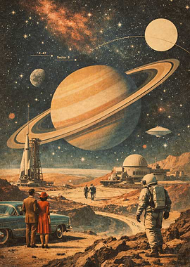 Retro Space Exploration Scene