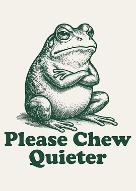 Please Chew Quieter Frog Poster, Grumpy Frog Wall Art, Vintage Animal Illustration Print
