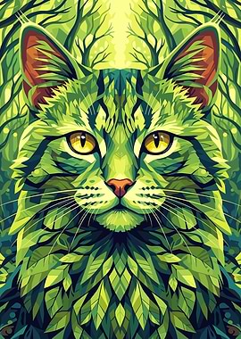 Green Cat Forest Portrait